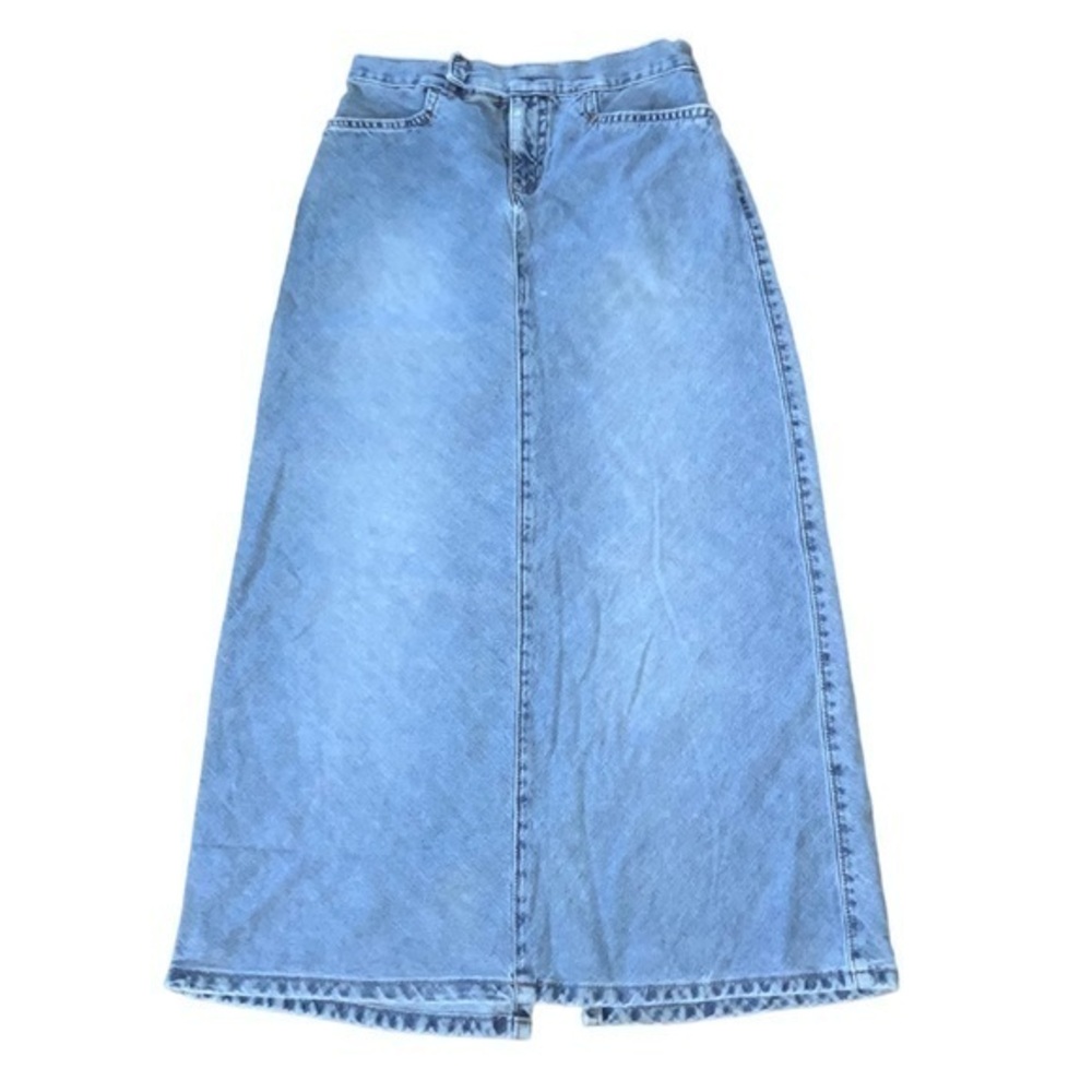 Vintage/Y2K Hydraulic Denim Maxi Skirt with Back Slit Size 3/4